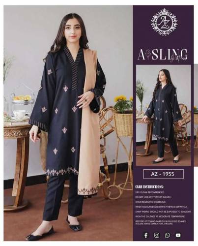 3 Pcs Unstitched Dhanak Embroidered Suit