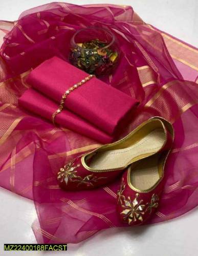 3 Pcs Women's Unatitched silk suit with khusa