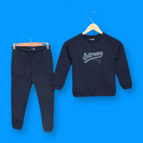 Polyester Quilted Track Suit in Blue with Side Pockets For Kids 