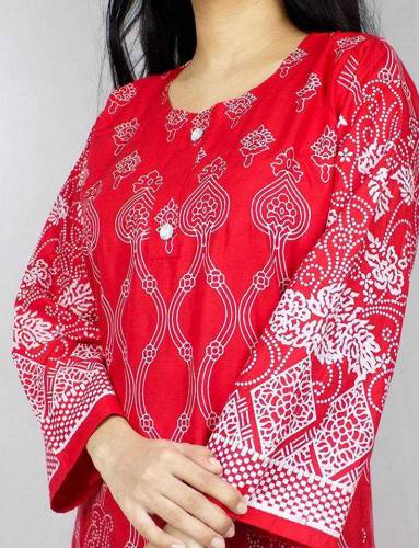 2 Pcs Women's Stitched Linen Print Suit