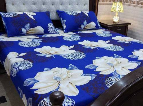 3 Pcs Printed Crystal Cotton Double Bedsheets 