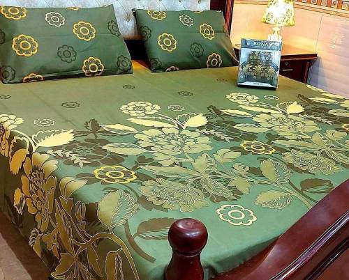 3 Pcs Printed Crystal Cotton Double Bedsheets 