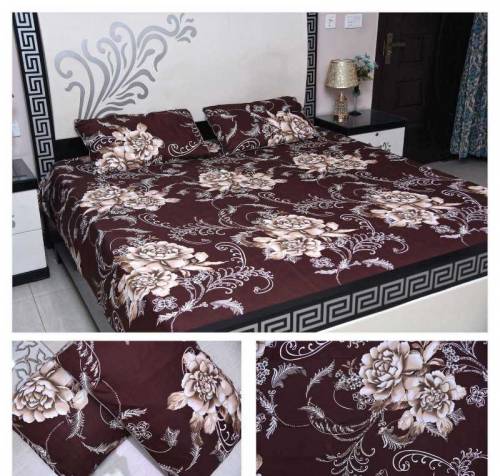 3 Pcs Printed Crystal Cotton Double Bedsheets 