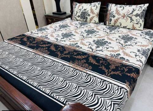 3 Pcs Printed Crystal Cotton Double Bedsheets 