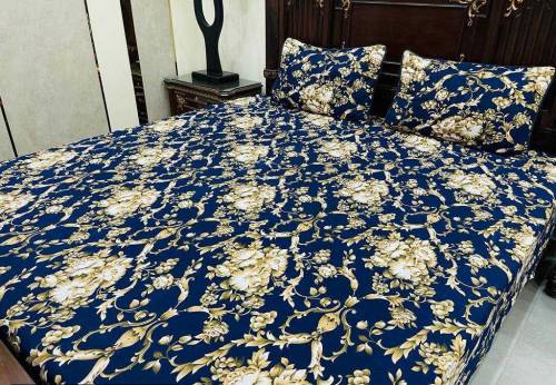 3 Pcs Printed Crystal Cotton Double Bedsheets 