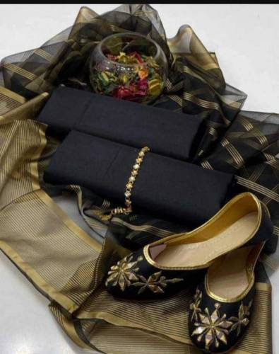3pcs women unstitched Cotton silk plain suit with free khusa 