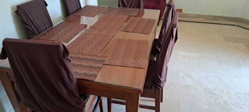 5 seater sofa set/2 extra seater/curtains/covers/table/Dinning table