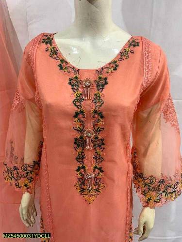 *Product Name*: 3 Pcs Women's Stitched Organza Embroidered Suit*Produc