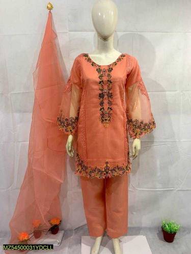 *Product Name*: 3 Pcs Women's Stitched Organza Embroidered Suit*Produc