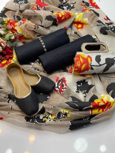 Katan silk 5 Pcs Suit with Khusa And Clutch 