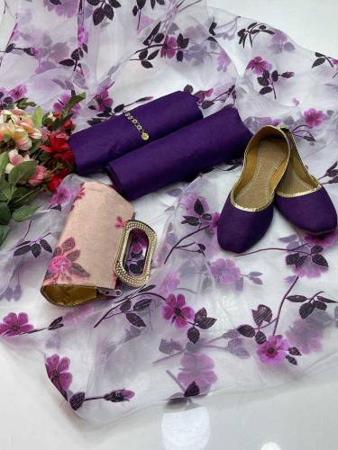 Katan silk 5 Pcs Suit with Khusa And Clutch 