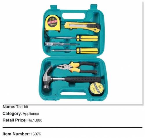 Tool Kit - RS:1880 with 12% Discount  - Delivery fee:200
