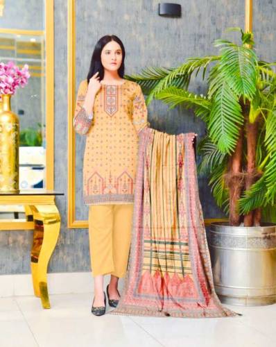  3 Pcs Women's Unstitched  Dhanak Printed Suit