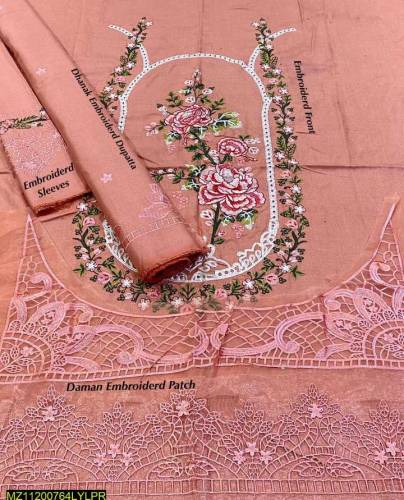 3 piece unstiched dhanak embroided suit 