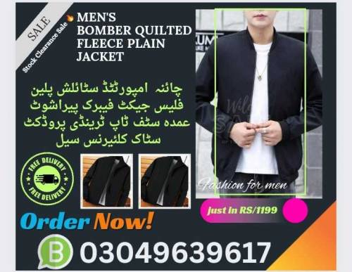 Men's Stylish Bomber Quilted Fleece plain Jacket 