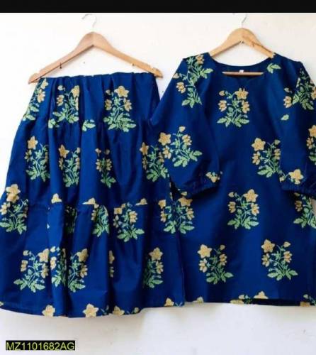 2 piece women stiched linen printed suit