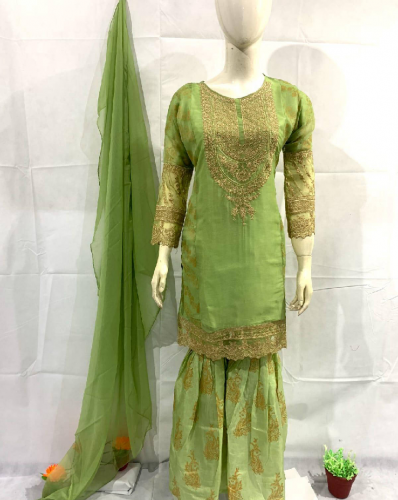 3pcs woman Stitched Embroidered  sharara 