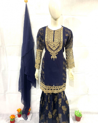 3pcs woman Stitched Embroidered  sharara 