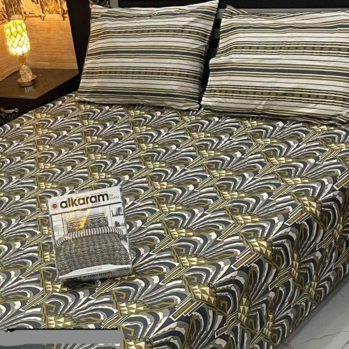 3 Pcs cotton Printed Double Bedsheet