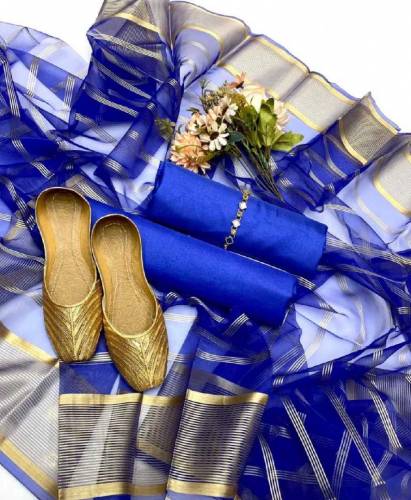 3 Pcs Women's Unstitched Silk Organza Plain Suit with free khosa