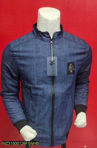 1 pc men's stitched twill jeans puffer full sleeves jacket 