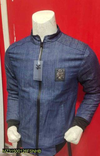 1 pc men's stitched twill jeans puffer full sleeves jacket 