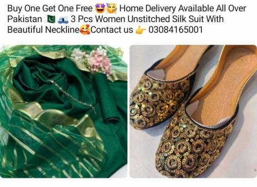 3 Pcs woman Unstitched Silk Suit With Beautiful Neckline 