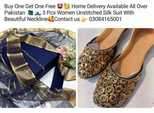 3 Pcs woman Unstitched Silk Suit With Beautiful Neckline 