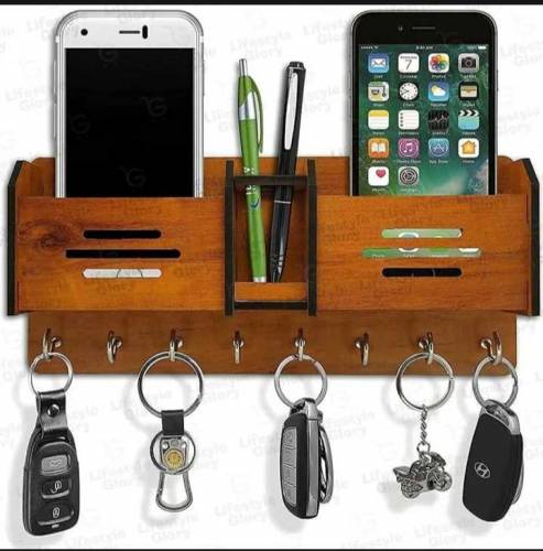Wooden Key and mobile Holder with Multipurpose Geometric Design