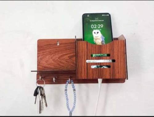Wooden Key and mobile Holder with Multipurpose Geometric Design