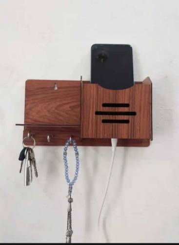 Wooden Key and mobile Holder with Multipurpose Geometric Design