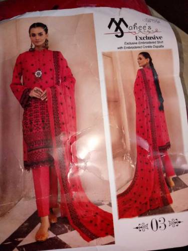 Charizmaa Naranji original embroidery lawn for sell