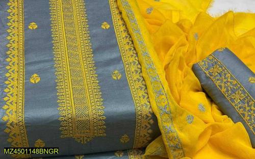 3 Pcs Women's Unstitched Lawn Embroidered Suit