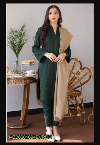 3 Piece Women's Unstiched Dhanak Embroided suits