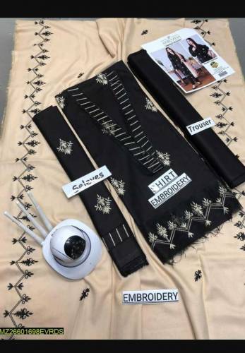 3 Piece Women's Unstiched Dhanak Embroided suits