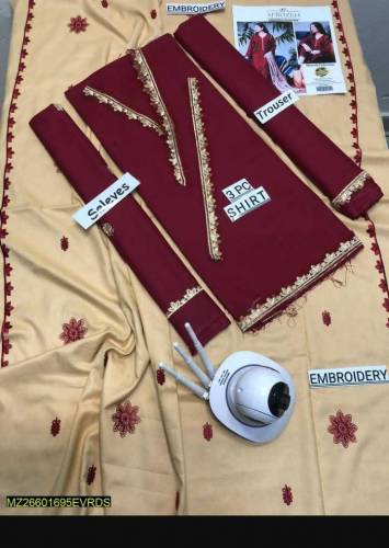 3 Piece Women's Unstiched Dhanak Embroided suits