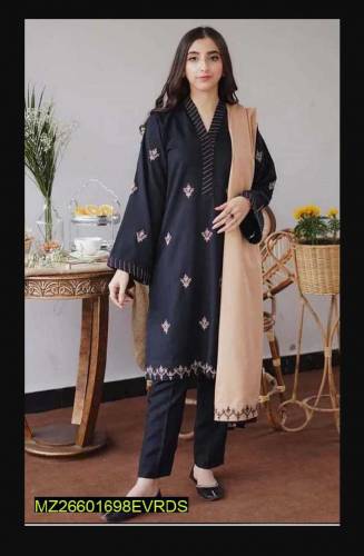 3 Piece Women's Unstiched Dhanak Embroided suits
