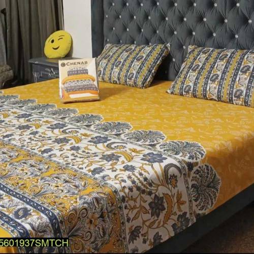 3 pcs Double Badsheet Cotton printed Cash on Delivery 