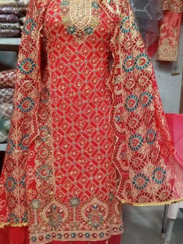BRIDAL RED HEAVY PANEL DULHAN DUPATTA MALAE SHALWAR