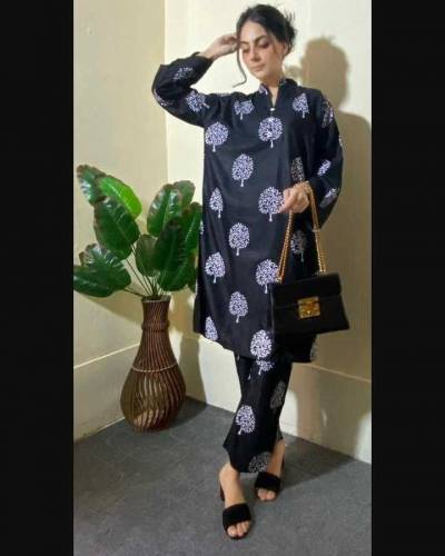 2 Pcs stitched linen Printed Embroidered suit 