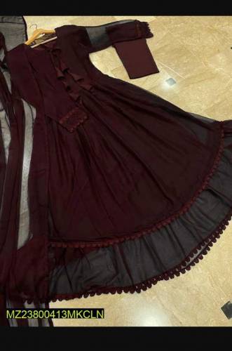 3 Piece Women's Stiched Chiffon Maxi
