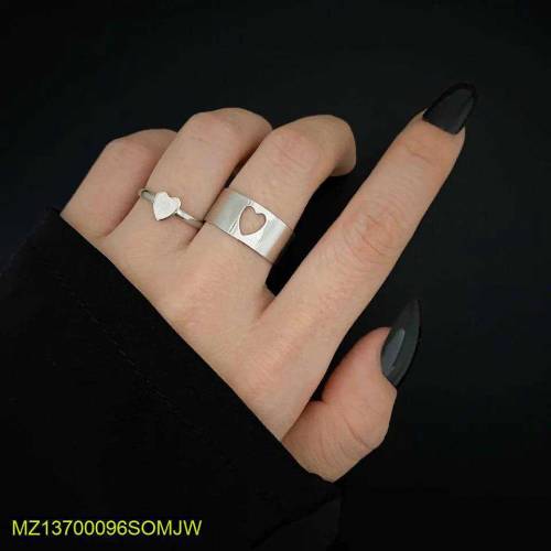 2 Pcs Trendy couple heart rings
