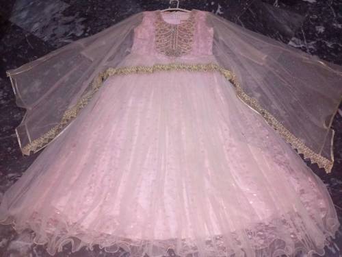 net maxi with pearls and embroidery, heavy work on neck with pearls
