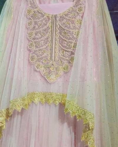 net maxi with pearls and embroidery, heavy work on neck with pearls