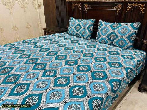 3 Pcs Cotton Printed double bedsheets 