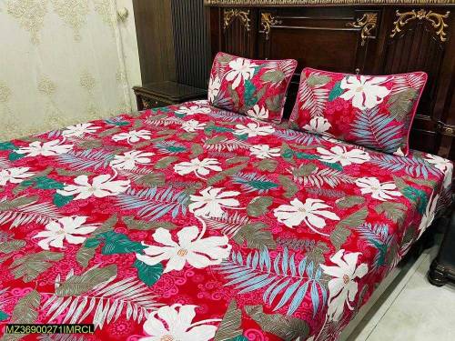 3 Pcs Cotton Printed double bedsheets 