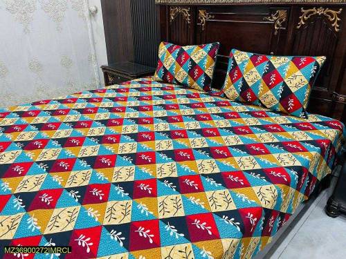 3 Pcs Cotton Printed double bedsheets 