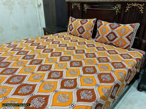 3 Pcs Cotton Printed double bedsheets 