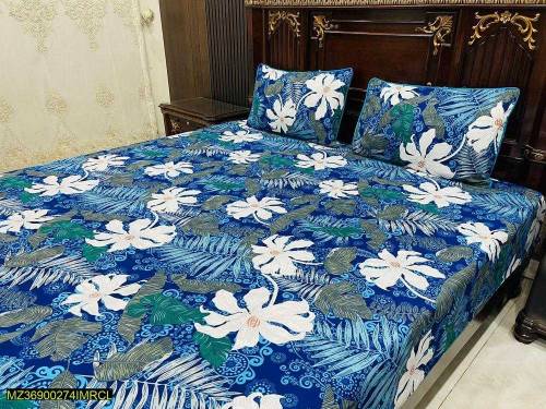3 Pcs Cotton Printed double bedsheets 
