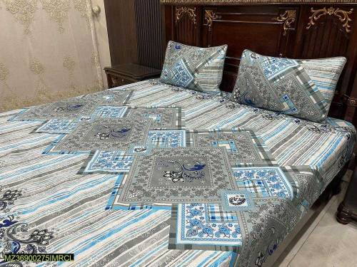 3 Pcs Cotton Printed double bedsheets 